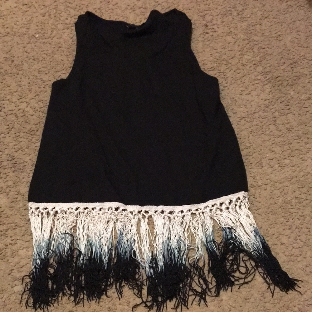 All black , cropped tank wit string ends